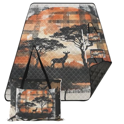 sanluoli Manta de pícnic, para exteriores, pícnic de playa, para personas al aire libre, artículos de picnic, cuadros negros, safari, ciervos