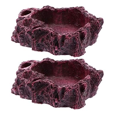 POPETPOP 2Pcs Reptile Feeding Bowl Resin Rock Bearded Dragon Food Water Dish Feeding Basin Fish Tank Aquarium Ornaments Decor for Turtle Gecko Snake Amphibian