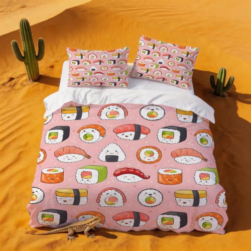 Housse de couette 140x200 beaux sushis parure de lit nourriture mignonne 1 personne - 5