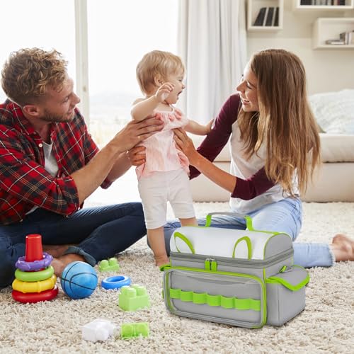 Image of Carrying Case Compatible with Toniebox Starter Set,Cute Storage Bag for Tonies Figures Characters,Tonies Headphones & Accessories, Grey&Green(Bag Only)