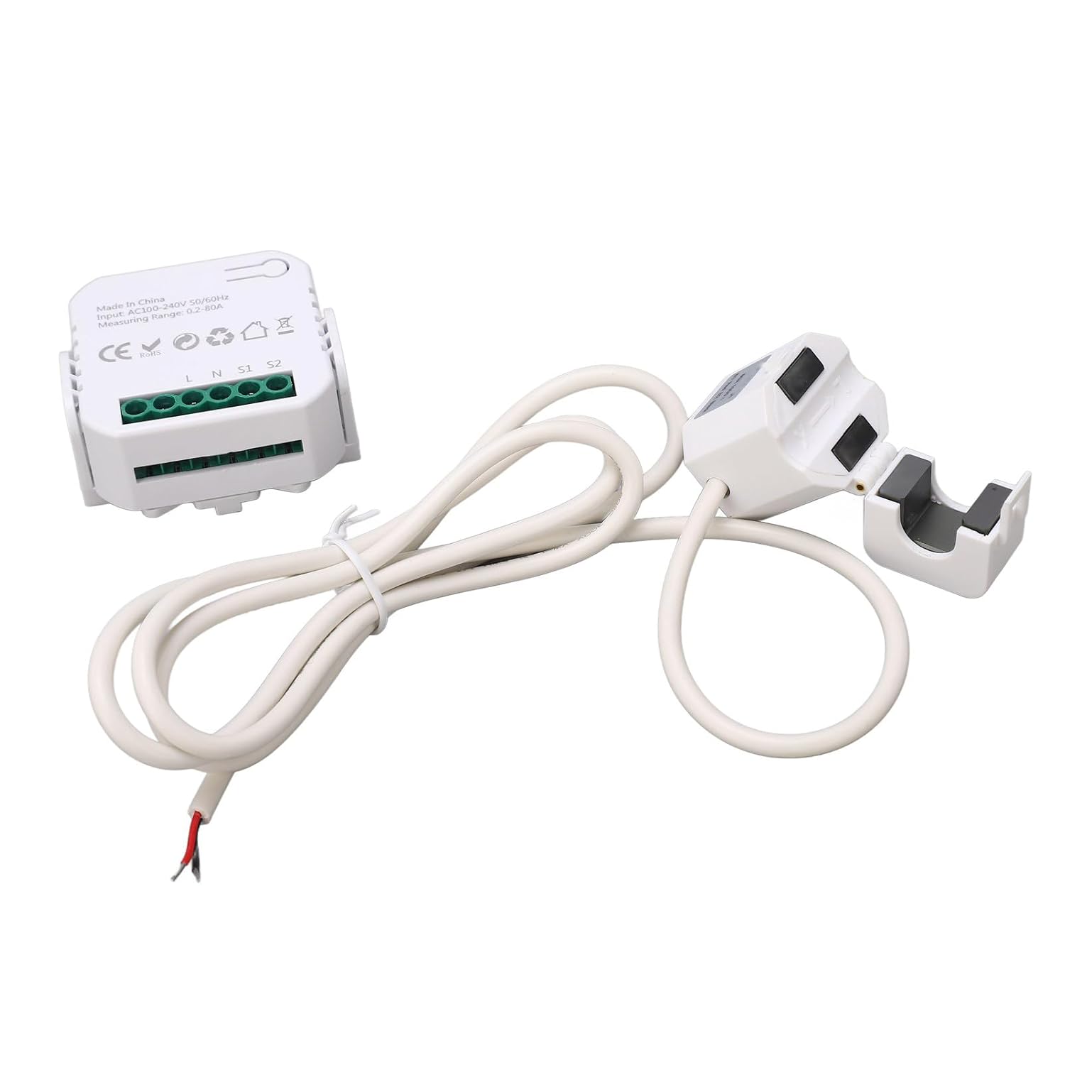 Fafeicy Smart Electricity Meter with Clamp, WiFi Power Consumption Monitor, Energy Management, Remote Control, Overload Protection, White