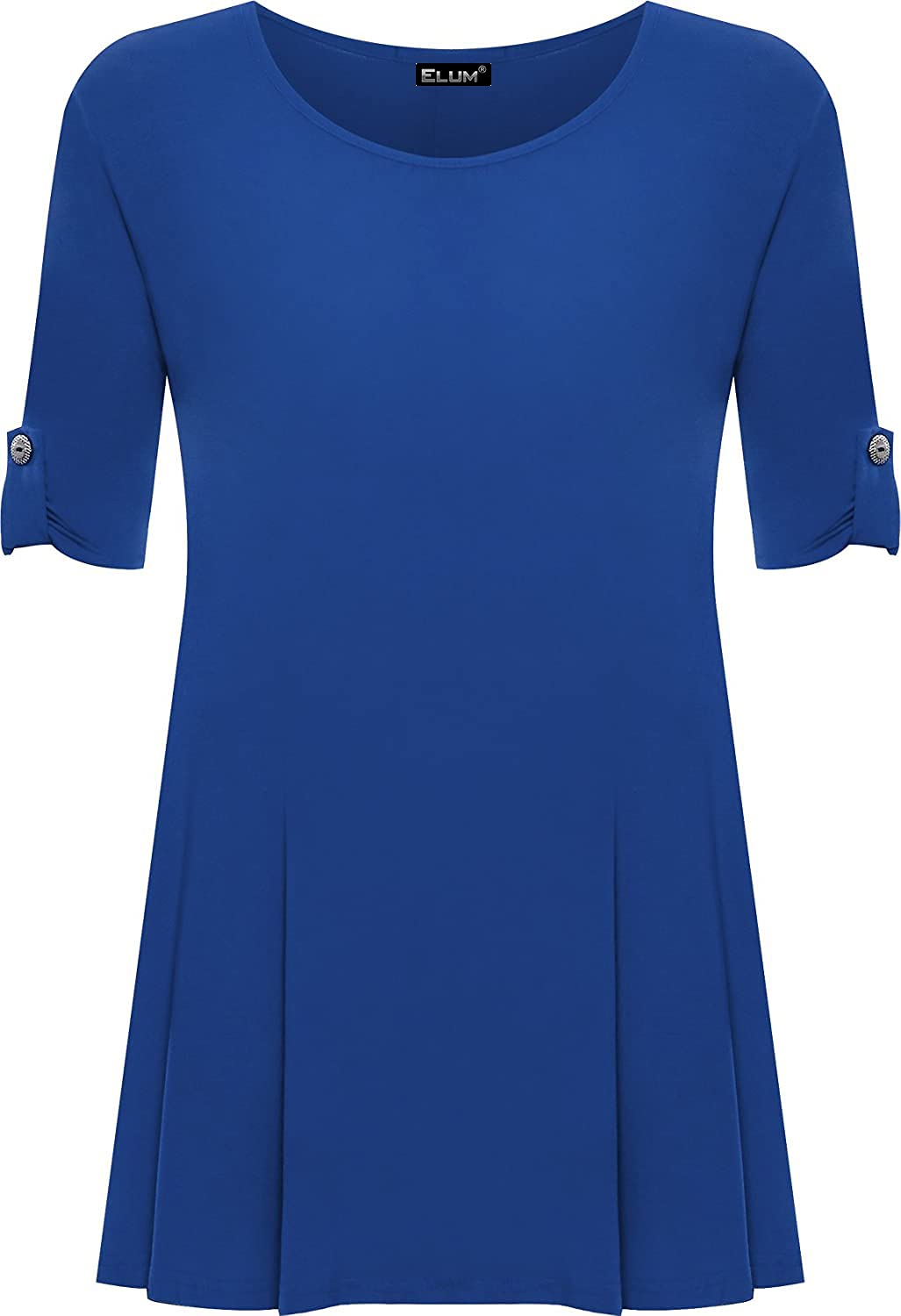 Elum Women's Royal Blue Elum® Plus Size Scoop Neck Short Sleeve Flared Long Plain Top Sizes 14-28