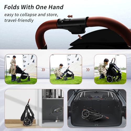 Image of Tinyiota Stroller for Babies,Toddler Strollers with Large UPF 50+ Canopy,Luxury Baby Stroller with Leather Handle & Spacious Seat, One-Hand Foldable Pushchair,Baby Carriage with Lie-Flat Mode(Black)