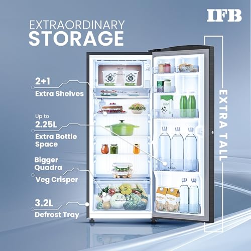 Image of IFB 206 L 4 Star Direct-Cool Single Door Refrigerator with Advanced Inverter Compressor, Converti-Cool, Copper Boost, Digital Display (Metal Black, Advance-Cool Plus IFBDC-2324IKSU)