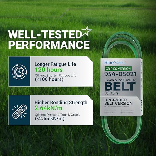 Image of [Upgraded Grip120] BlueStars 954-05021 Mower Deck Belt 99.75 inch x 0.5 inch | For Cub Cadet Troy Bilt Super Bronco MTD Craftsman Lawn Tractor Replaces 754-05021 490-501-C062 490-501-M062 Aramid Cord