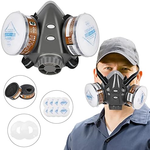 Respirator Face Cowl With Filters – Reusable Half Face Protect Towards Portray/Gasoline/Mud/Natural Vapors/Smells/Asbestos/Particulates, Splendid For Woodworking, Wall Paint, Sharpening, Welding