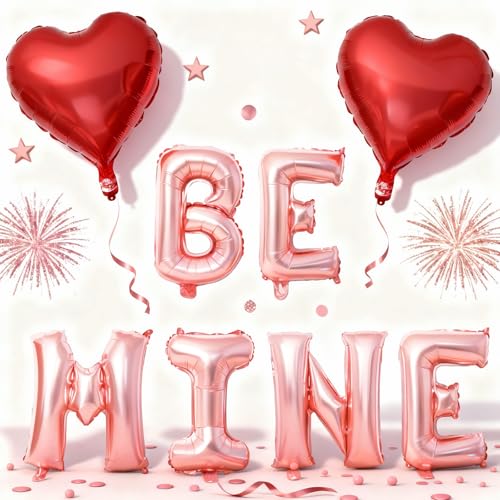 Image of Valentines Day Balloons Decoration, Rose Be Mine and Red Heart Letter Balloons Banner Valentine Balloon Banners for Sweetest Valentine's Day Romantic Be Mine Party Decorations