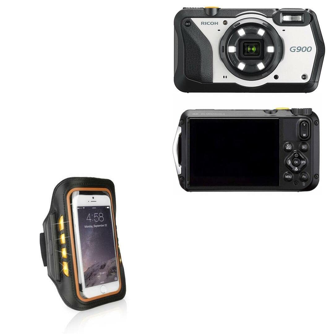 BoxWave Case for Ricoh G900 (Case JogBrite Sports Armband, High Visibility Safety Light LED Runners Armband for Ricoh G900, Ricoh G900, WG-6 - Bold Orange