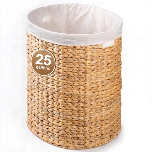 Image of Woven Laundry Basket - Large Wicker Hamper for Clothes Storage - Round Rattan Laundry Hamper - Water Hyacinth Storage Basket (Natural Brown, 17.7 x 15 x 21.7 in)