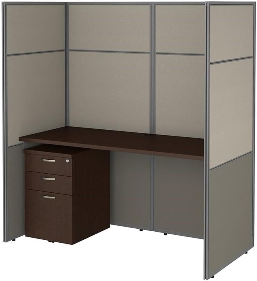 Bush Business Furniture Easy Office 60W Cubicle Desk with File Cabinet and 66H Closed Panels Workstation in Mocha Cherry