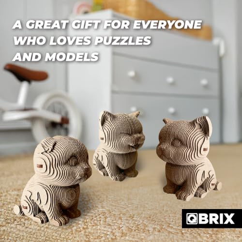 Image of QBRIX 3 Cats 3D Puzzles for Adults, 3D Model Kit for Teens, DIY Crafts for Home Decor, Original Gift for Boys&Girls 14+, Cardboard Model Building Kit