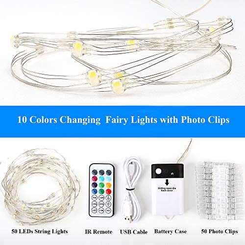 Led Photo Clip Color Changing Lights,16.4Ft 50 Led 10 Colors Starry String Lights Battery & Usb Powered With Remote For Polaroid Photo, Wedding & Bridal Shower Decor, Gifts For Teen Girls Bedroom Dorm #TOP6