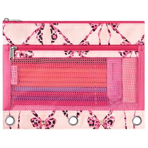 WAWSAM Bow Pencil Pouch for 3 Ring Binder, Zipper Pencil Pouches for Girls