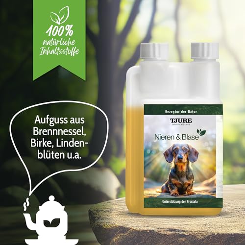 TJURE Nieren & Blase Liquid Hund 500 ml | Ergänzungsfuttermittel mit Kräuterextrakten | Zur Unterstützung der normalen Harnfunktion | Flüssig & leicht dosierbar | Ohne Zusatzstoffe