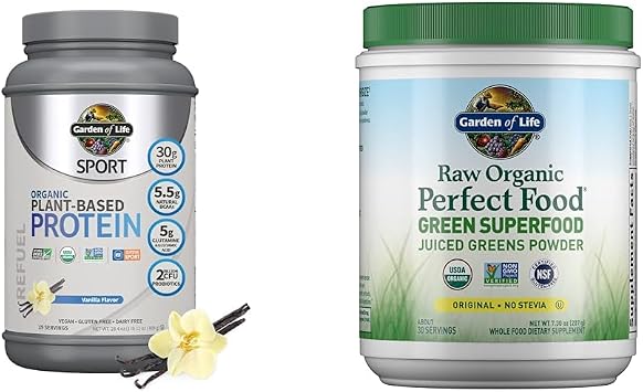 بودرة بروتين نباتي عضوي من Garden of Life ، مسحوق Superfood Juiced Greens - البروبيوتيك ، BCAAs ، مضادات الأكسدة ، 30 جم بروتين نباتي ، 2 مليار بروبيوتيك غير معدّل وراثيًا