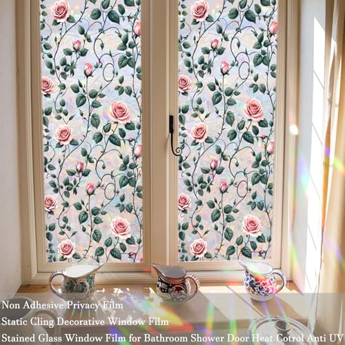 Película para ventana con diseño floral 3D sin pegamento 45x110 cm miniatura 5