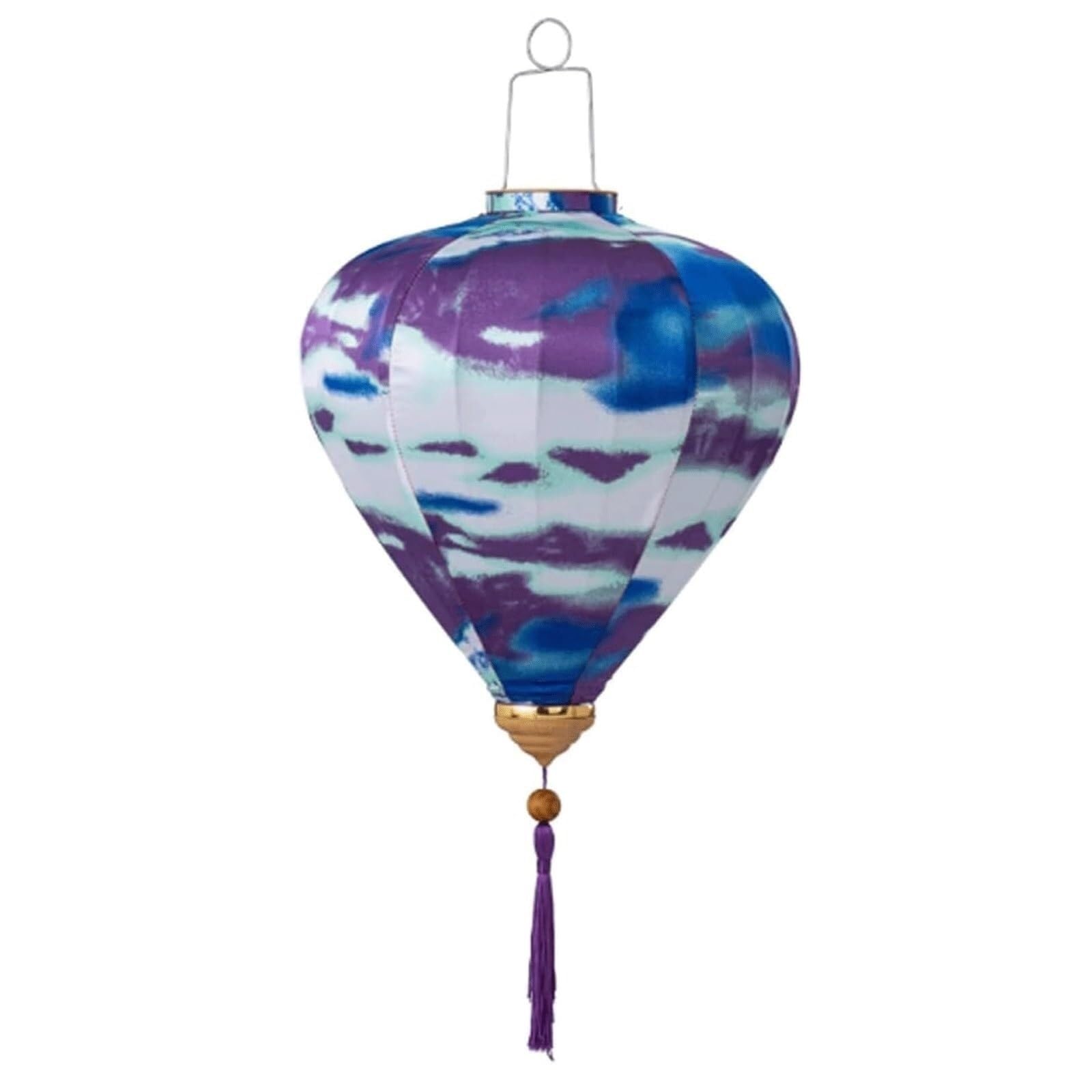 Asian lantern, Chinese Oval Silk Lantern with Tassel Oriental Tie-Dyed Hanging Festival Outdoor Garden Yard Decoration(Blue,12 Inch)