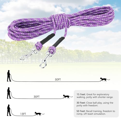 Rypet Reflective Cat Long Leash - 50 FT Escape Proof Walking Leads Yard Long Leash Durable Safe Personalized Extender Lead Traning Play Outdoor for Kitten, Puppy, Rabbit and Small Animals(Purple-L) by Rypet - Image 2