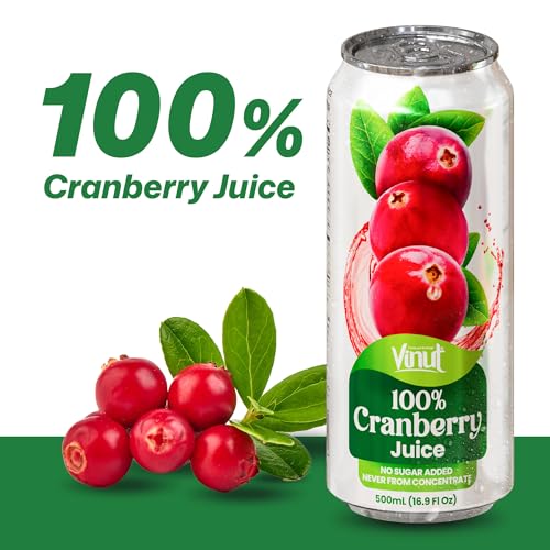 Image of VINUT 100% Cranberry Juice, No Added Sugar, Not From Concentrate, 16.9 fl oz (500 mL) Can, Pack of 12