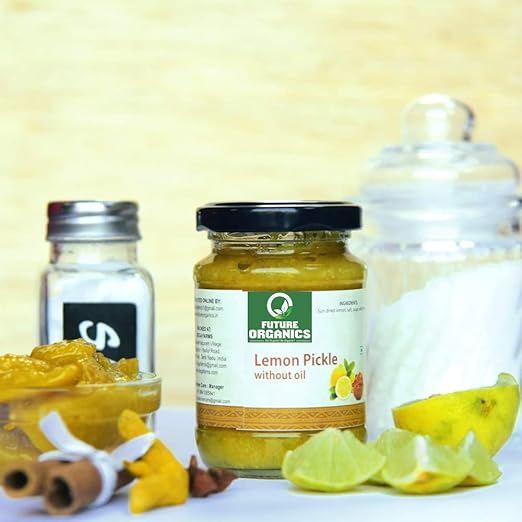 Future Organics Lemon Without Oil Pickle - 160 Grams | 100% Fresh Achar with Homemade Taste & Pure Natural Healthy Ingredients