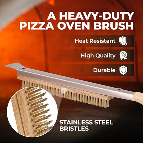 Urban Whisk Pizza Oven Brush with Scraper – Heavy-Duty Pizza Brush for Pizza Oven with Stainless Steel Bristles | Durable Pizza Stone Brush for Cleaning Residue & Ash, Extra Long Handles & Spare Head