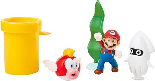 Miniatura 4 de Nintendo Super Mario Underwater - Juego de diorama de figura subacuática de 2.5 pulgadas, incluye: Mario, Cheep-Cheep, Blooper, tubo mecánico de