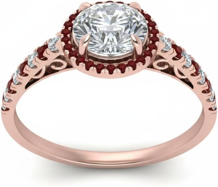 Choose Your Gemstone Pave Halo Vintage Engagement Ring Rose Gold Plated Round Shape Stone Handmade Wedding Promise Ring Gift for Girls & Women US Size 4 to 12