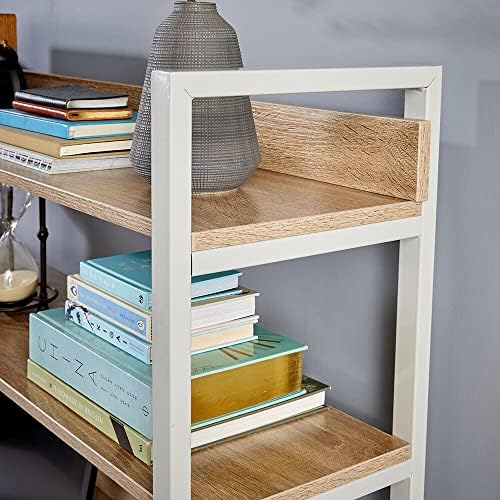 Home Source Urban Style Large Computer PC Desk Dressing Table Built-in 3 Shelf Storage, Oak, White