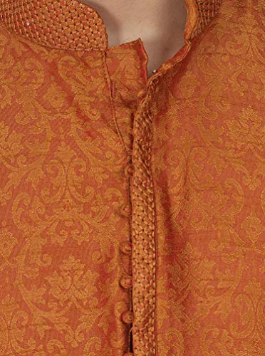 Image of Men's Jacquard Silk Embroidered Kurta Pyjama Set Paisley Thread Work Festive Party Dress