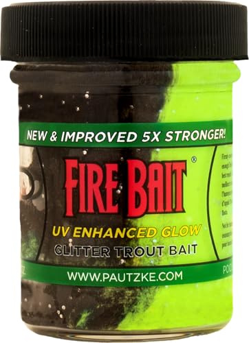 Fire Bait Fishing Attractant Lure, Dough Bait for Trout, 1.5 oz, Glitter Infused, 90% Biodegradable, Increased Visibility, Vibrant Colors, Ideal for Catching Trout,14 Colors (Grasshopper)
