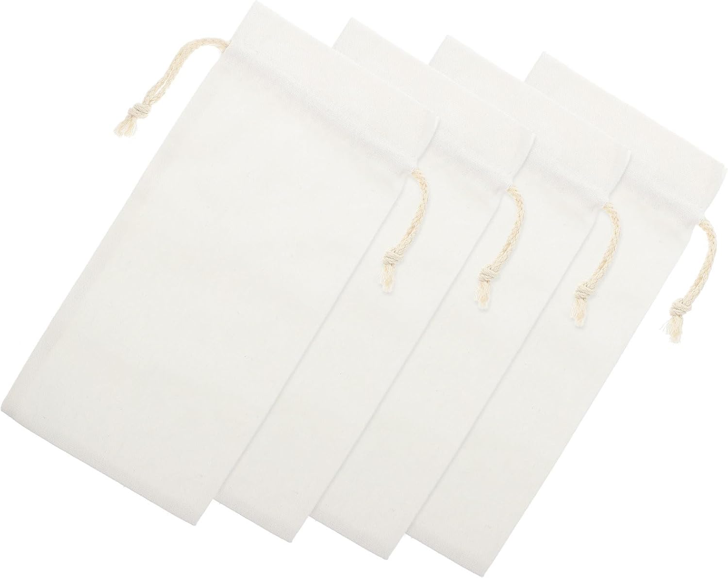 4pcs White Linen Wine Bottle Gift Bags with Drawstring Xmas Halloween