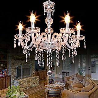 TRY-YEAN Modern 60CM Clear Crystal Chandelier with 6 Lights, Large Adjustable K5 Crystal Droplet Glass Ceiling Light E14 Bulb Base Elegant Pendant Light Fixture for Bedroom Living Room Dining Room