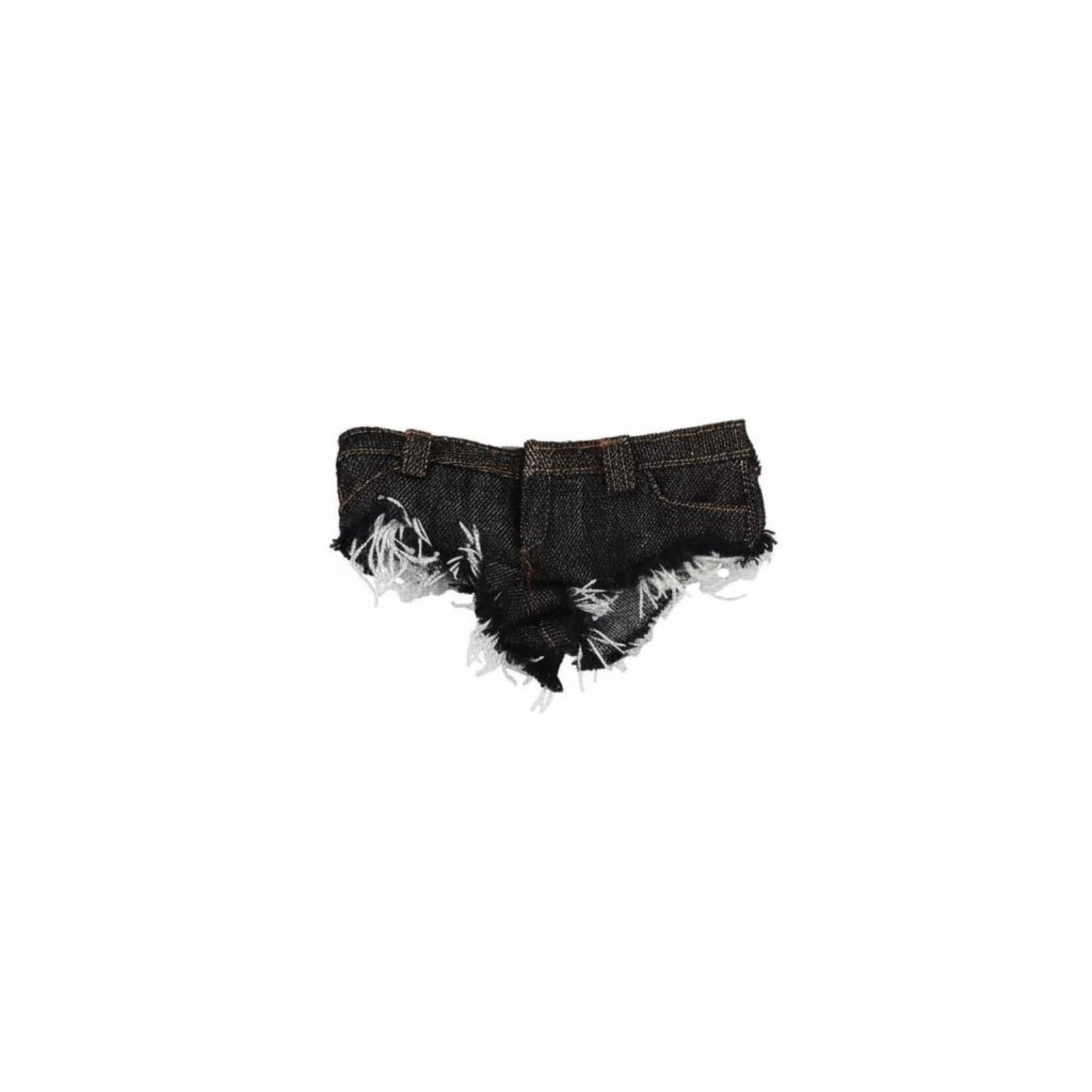 MERISHOPP Light Blue 1/6 Scale Jean Shorts Distressed Hem 1/6 Scale Hot Pants Close-Fitting Female Figure Hot Pants Handmade for Display, Photography, Black-image-34