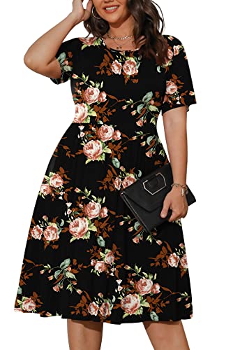 Image of POSESHE Womens Plus Size Summer Dress 2026 Casual Short Sleeve Empire Waist Loose Fit Swing T-Shirt Dress with Pockets