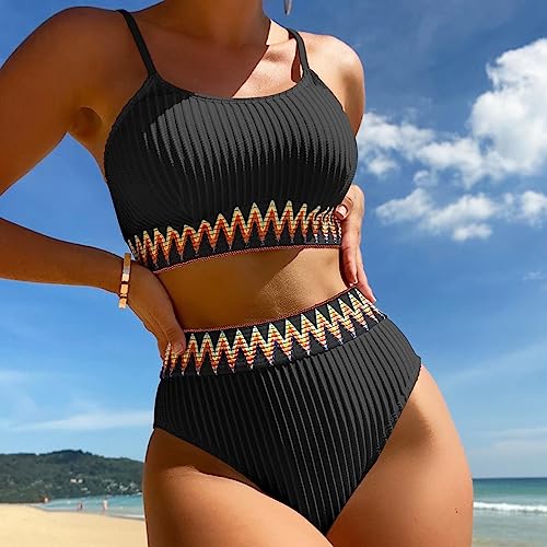 KBRPEY Femme Maillots de Bain Deux Pièces Maillot de Bain Gilet Maillot String Sexy Taille Haute Bikini Maillot de Bain à La Mode Swimwear Plage Femme Beachwear Slim (Noir M) – vue 5