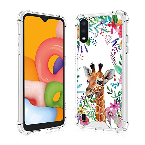 KANGHAR Cute Case for Galaxy A01,Samsung A01,Floral Giraffe Soft TPU Slim Bumper Protective Phone Case Cover for Samsung Galaxy A01