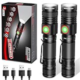 DARKBEAM Lampe Torche LED Rechargeable USB 2000 Haute Lumens, Petites et Lumineuses Lampes de poche, Focus Réglable Résistant à l’eau Lumière Blanche Portable Pour Camping, Extérieur, Urgence, 2 Pack