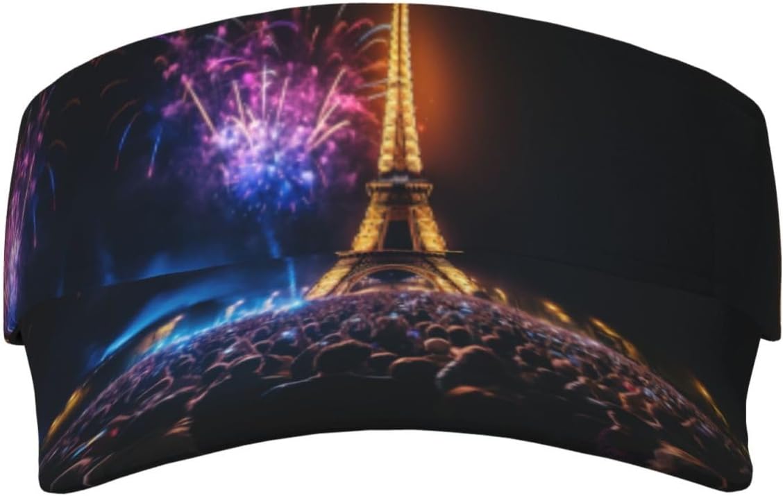Eiffel Tower Print Sport Sun Visor Hats Adjustable Empty Top Baseball Cap Women and Men Sun Visor Hat Black