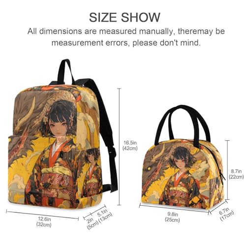 Backpack Lunch Bag Set Dragon Lady Anime Print, Big Storage Travel Backpacks with Insulated Lunch Box for Office Hiking Picnic2