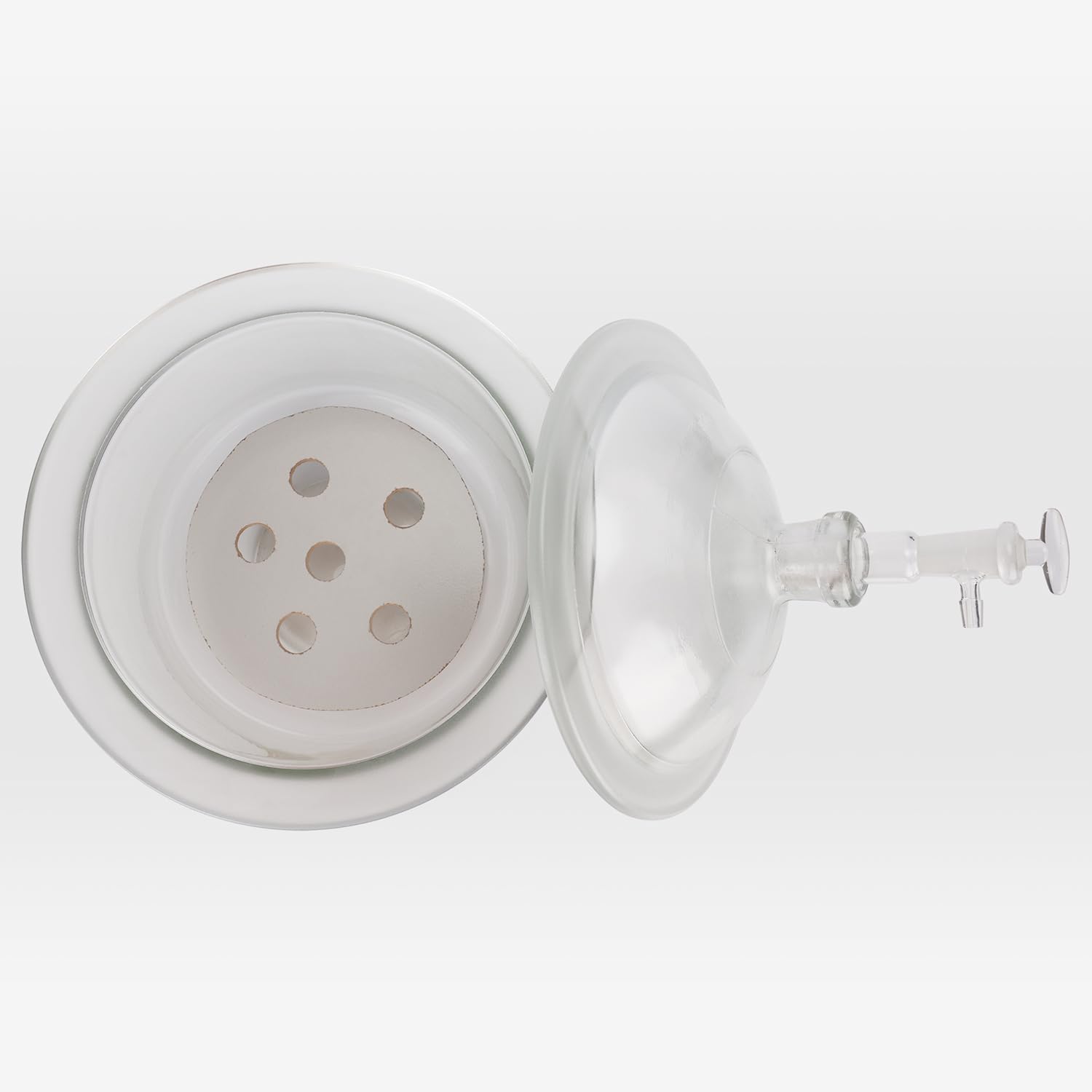 Labasics Desiccante Sottovuoto in Vetro, Desiccante Sottovuoto in Vetro con Valvola Sottovuoto in Vetro e Piatto in Porcellana per Ricerca di Laboratorio, 180 mm