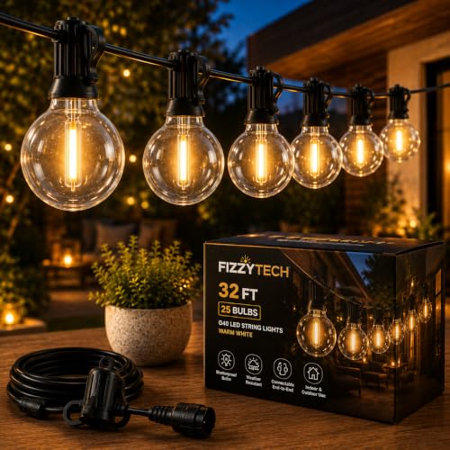 fizzytech Outdoor String Lights G40 LED Globe, 8 Meter (25 Feet) ...