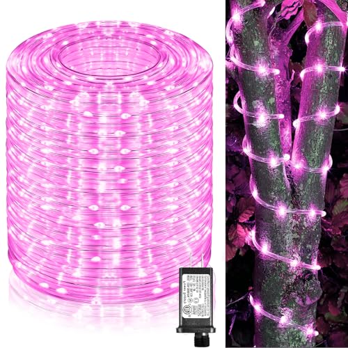 Rope Lights for Outside, 164FT 500 LED String Lights Outdoor Waterproof, 8 Modes Plug in Clear Tube Lights for Indoor Bedroom Garden Patio Tree Party Wedding Decorations, Pink
