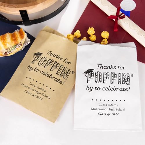BYFDIY Custom Graduation Popcorn Bags Name Year Popcorn Bag Individual Servings For Cookies Candy Class of 2024 Graduation Party Gifts 20Pcs Size 6.3×9.4INCH