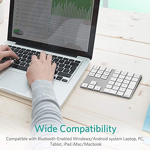 HoRiMe Bluetooth Number Pad, Rechargeable Wireless Numeric Keypad Slim 34-Keys Aluminum Number Keypad External Data Entry Compatible for Laptop