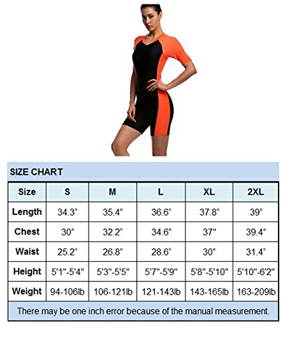 One Piece Swimsuit For Woman Belloo Orange Short-Sleeve Surfing Suit Sun Protection, Orange, 2X-Large #TOP4