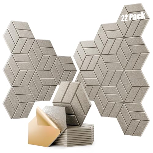 OTUOER 22Pcs Acoustic Panels with Self-adhesive, 12"X 10"X 0.4" Sound Proof Foam Panels for Walls, Hexagonal Soundproof Wall Panels High Density, Sound Panels for Home Studio Office (Camel)