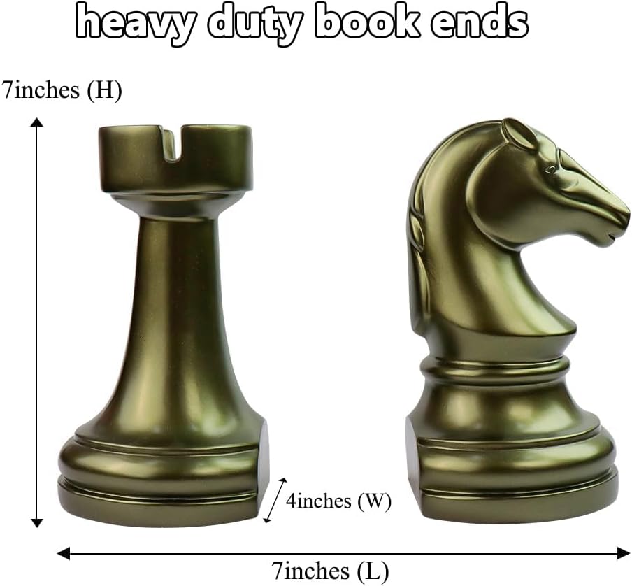 jinhuoba Decorative Bookends Chess Bookends, Aeneous Heavy Book Ends Stopper, Modern Book Ends for Shelves Office Home Desk Bookrack, 7"(L) x4(W) x7(H), 1Pair/2Piece