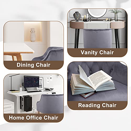 Ermnois Modern Accent Chair With Wood Legs, Set Of 2 Grey Home Office Desk Chair With Tufted Back, Dining Chair For Dining Room,Makeup Vanity Chair For Bedroom,Desk Chair No Wheels #TOP6