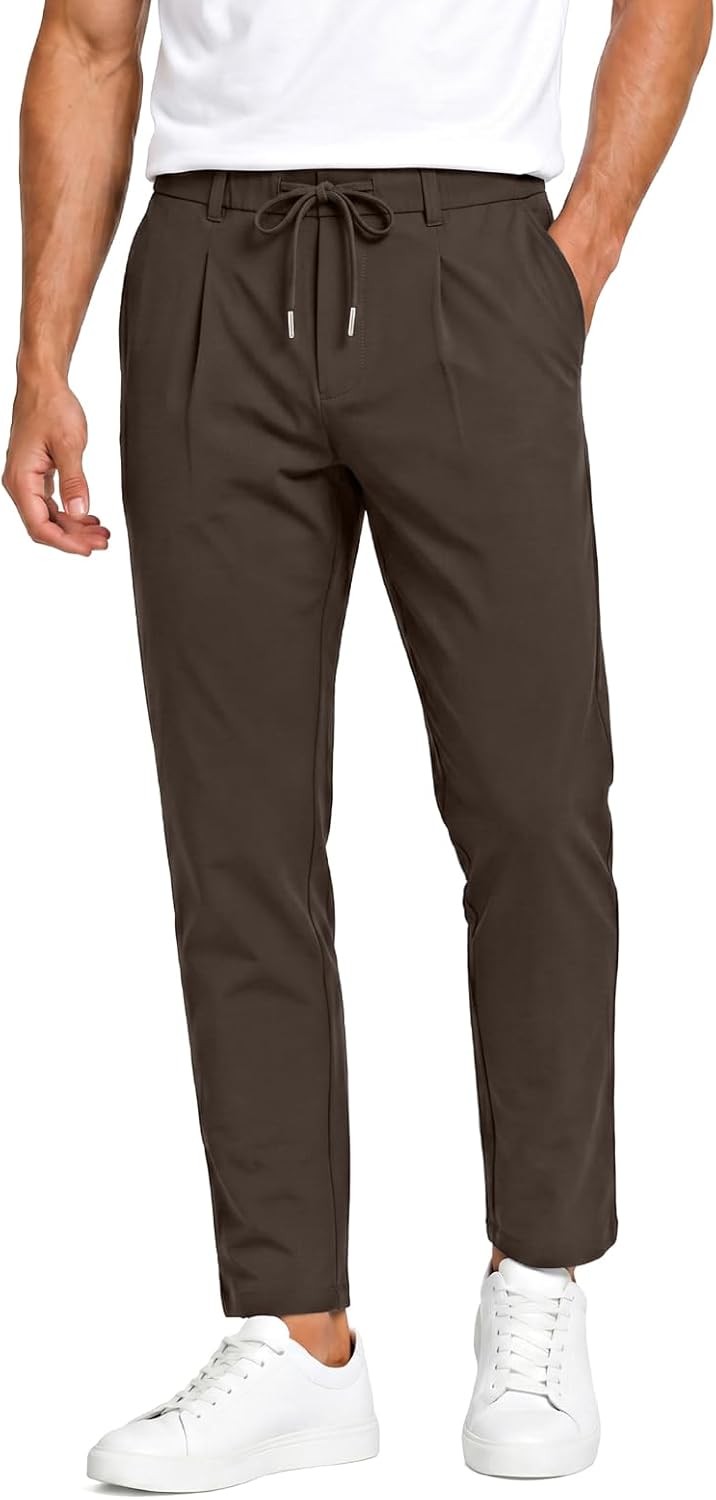 Heyfanee Mens Knitted Slacks Casual Relaxed Fit Stretch Travel Pants