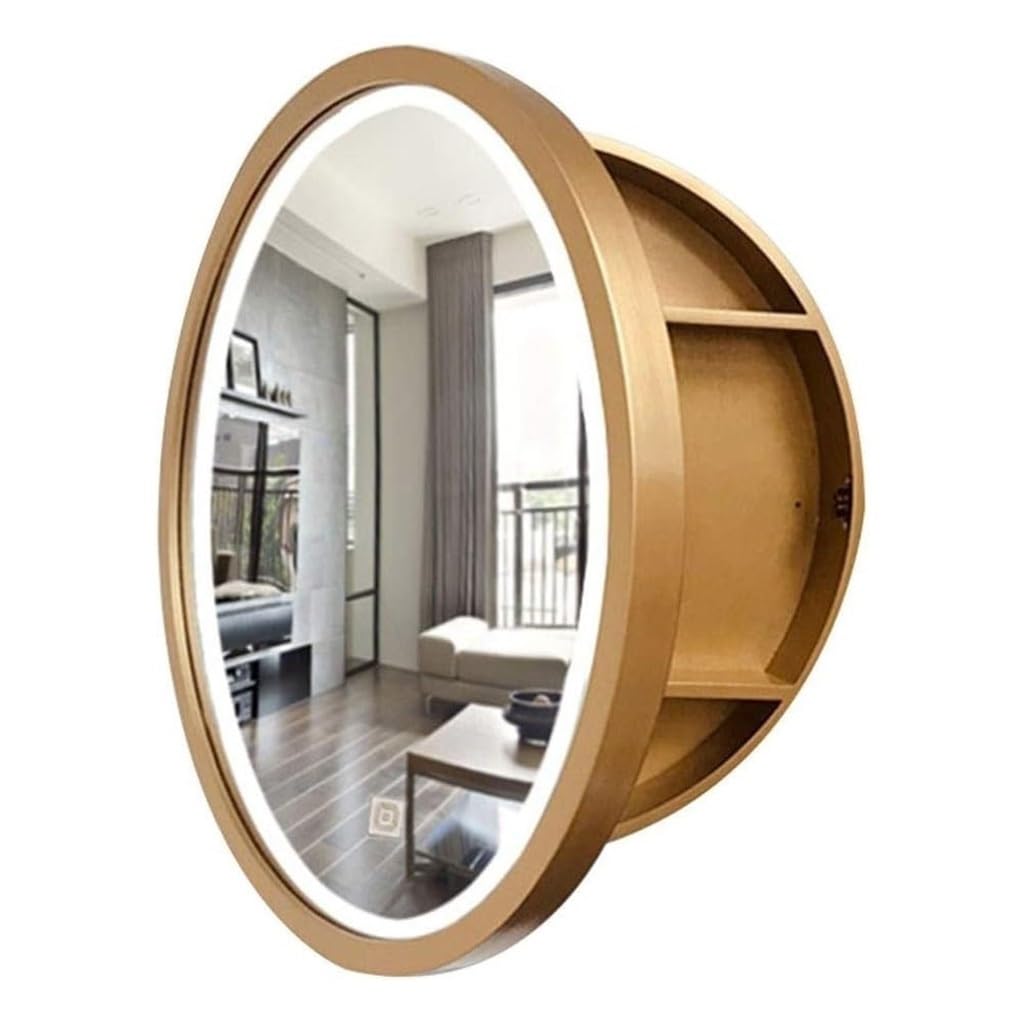 Slish Vani - Armadietto da bagno con specchio rotondo a LED, 60/70 cm, decorazione moderna per la casa e la cucina per spazi contemporanei (D 60 x 60 cm)